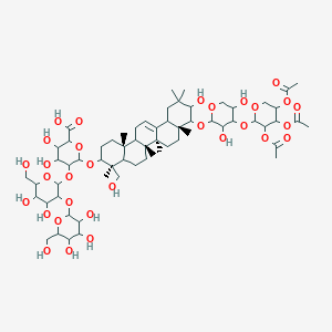 molecular formula C64H100O31 B12429567 6-[[(4S,6aR,6bS,8aR,14bR)-9-[3,5-dihydroxy-4-(3,4,5-triacetyloxyoxan-2-yl)oxyoxan-2-yl]oxy-10-hydroxy-4-(hydroxymethyl)-4,6a,6b,8a,11,11,14b-heptamethyl-1,2,3,4a,5,6,7,8,9,10,12,12a,14,14a-tetradecahydropicen-3-yl]oxy]-5-[4,5-dihydroxy-6-(hydroxymethyl)-3-[3,4,5-trihydroxy-6-(hydroxymethyl)oxan-2-yl]oxyoxan-2-yl]oxy-3,4-dihydroxyoxane-2-carboxylic acid 