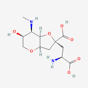 molecular formula C12H20N2O7 B1242960 (2r,3ar,6s,7r,7ar)-2-[(2s)-2-Amino-2-Carboxyethyl]-6-Hydroxy-7-(Methylamino)hexahydro-2h-Furo[3,2-B]pyran-2-Carboxylic Acid 