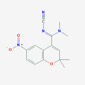 molecular formula C15H16N4O3 B1242964 N'-cyano-N,N,2,2-tetramethyl-6-nitrochromene-4-carboximidamide 