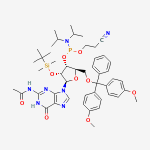 molecular formula C48H64N7O9PSi B12429704 N-[9-[(2R,3R,4R,5R)-5-[[bis(4-methoxyphenyl)-phenylmethoxy]methyl]-3-[tert-butyl(dimethyl)silyl]oxy-4-[2-cyanoethoxy-[di(propan-2-yl)amino]phosphanyl]oxyoxolan-2-yl]-6-oxo-1H-purin-2-yl]acetamide 