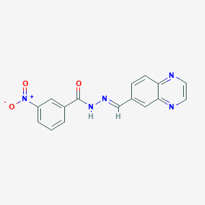 molecular formula C16H11N5O3 B1242976 3-nitro-N'-[(1E)-quinoxalin-6-ylmethylene]benzohydrazide 