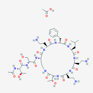 (2S,3R)-2-acetamido-3-hydroxy-N-[(2R)-3-hydroxy-1-oxo-1-[[(3S,6S,9S,12S,15R,18S,21S)-6,9,18-tris(2-aminoethyl)-15-benzyl-3-[(1R)-1-hydroxyethyl]-12-(2-methylpropyl)-2,5,8,11,14,17,20-heptaoxo-1,4,7,10,13,16,19-heptazacyclotricos-21-yl]amino]propan-2-yl]butanamide;acetic acid