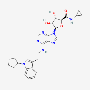 molecular formula C28H33N7O4 B1243050 (2S,3S,4R,5R)-5-[6-[2-(1-cyclopentylindol-3-yl)ethylamino]purin-9-yl]-N-cyclopropyl-3,4-dihydroxyoxolane-2-carboxamide 