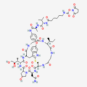 (2,5-dioxopyrrolidin-1-yl) N-[6-[[(2S)-1-[[(2S)-1-[4-[[(1R,4S,8R,10S,13S,16S,27R,34S)-4-(2-amino-2-oxoethyl)-34-[(2S)-butan-2-yl]-13-[(2R,3R)-3,4-dihydroxybutan-2-yl]-8-hydroxy-2,5,11,14,27,30,33,36,39-nonaoxo-27lambda4-thia-3,6,12,15,25,29,32,35,38-nonazapentacyclo[14.12.11.06,10.018,26.019,24]nonatriaconta-18(26),19(24),20,22-tetraen-22-yl]oxy]anilino]-1-oxopropan-2-yl]amino]-3-methyl-1-oxobutan-2-yl]amino]-6-oxohexyl]carbamate