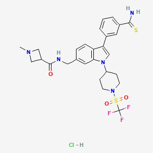 molecular formula C27H31ClF3N5O3S2 B12430607 N-[[3-(3-carbamothioylphenyl)-1-[1-(trifluoromethylsulfonyl)piperidin-4-yl]indol-6-yl]methyl]-1-methylazetidine-3-carboxamide;hydrochloride 