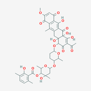 molecular formula C44H48O18 B1243061 [6-[6-[(3-Acetyl-4,4a,6,12a-tetrahydroxy-9-methoxy-11-methyl-2,5,7,10-tetraoxo-1,12-dihydrotetracen-1-yl)oxy]-2-methyloxan-3-yl]oxy-4-hydroxy-2,4-dimethyloxan-3-yl] 2-hydroxy-3,6-dimethylbenzoate 