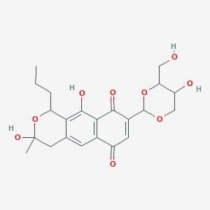 molecular formula C22H26O9 B1243073 3,10-Dihydroxy-8-[5-hydroxy-4-(hydroxymethyl)-1,3-dioxan-2-yl]-3-methyl-1-propyl-1,4-dihydrobenzo[g]isochromene-6,9-dione 