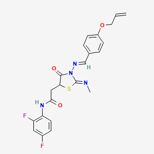 molecular formula C22H20F2N4O3S B1243099 N-(2,4-difluorophenyl)-2-[2-methylimino-4-oxo-3-[(E)-(4-prop-2-enoxyphenyl)methylideneamino]-1,3-thiazolidin-5-yl]acetamide 