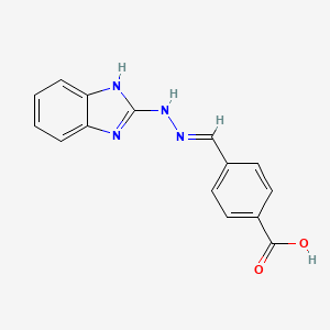 molecular formula C15H12N4O2 B1243100 4-{(E)-[2-(1H-benzimidazol-2-yl)hydrazinylidene]methyl}benzoic acid 