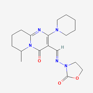 molecular formula C18H25N5O3 B1243109 6-Methyl-3-((2-oxo-3-oxazolidinyl)iminomethyl)-2-(1-piperidinyl)-6,7,8,9-tetrahydro-4H-pyrido(1,2-a)pyrimidin-4-one CAS No. 54978-27-7
