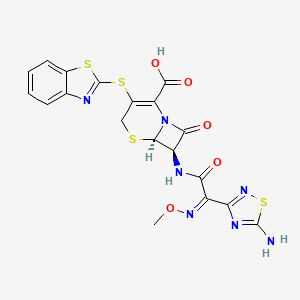 molecular formula C19H15N7O5S4 B1243122 (6R,7R)-7-[[(2Z)-2-(5-amino-1,2,4-thiadiazol-3-yl)-2-methoxyiminoacetyl]amino]-3-(1,3-benzothiazol-2-ylsulfanyl)-8-oxo-5-thia-1-azabicyclo[4.2.0]oct-2-ene-2-carboxylic acid 
