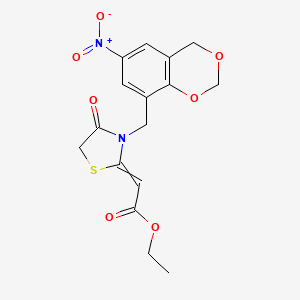 ethyl 2-[3-[(6-nitro-4H-1,3-benzodioxin-8-yl)methyl]-4-oxo-1,3-thiazolidin-2-ylidene]acetate