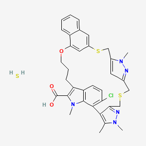 17-chloro-5,13,14,22-tetramethyl-28-oxa-2,9-dithia-5,6,12,13,22-pentazaheptacyclo[27.7.1.14,7.011,15.016,21.020,24.030,35]octatriaconta-1(36),4(38),6,11,14,16,18,20,23,29(37),30,32,34-tridecaene-23-carboxylic acid;sulfane