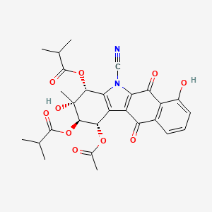 molecular formula C28H28N2O10 B1243230 [(1S,2R,3R,4R)-1-acetyloxy-5-cyano-3,7-dihydroxy-3-methyl-4-(2-methylpropanoyloxy)-6,11-dioxo-2,4-dihydro-1H-benzo[b]carbazol-2-yl] 2-methylpropanoate 