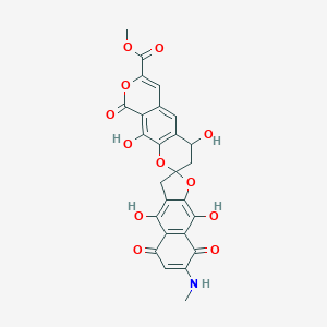 molecular formula C26H19NO12 B1243246 methyl 4,4',9',10-tetrahydroxy-7'-(methylamino)-5',8',9-trioxospiro[3,4-dihydropyrano[4,3-g]chromene-2,2'-3H-benzo[f][1]benzofuran]-7-carboxylate 