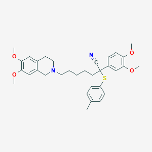 molecular formula C33H40N2O4S B1243269 alpha-(3,4-Dimethoxyphenyl)-3,4-dihydro-6,7-dimethoxy-alpha-[(4-methylphenyl)thio]-2(1H)-isoquinolineheptanenitrile 