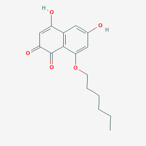 molecular formula C16H18O5 B1243282 1,4-Naphthalenedione, 8-(hexyloxy)-2,6-dihydroxy- CAS No. 561297-46-9