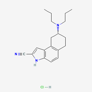 molecular formula C19H25N3 B1243306 (8R)-8-(dipropylamino)-6,7,8,9-tetrahydro-3H-benzo[e]indole-2-carbonitrile;hydrochloride CAS No. 149654-41-1