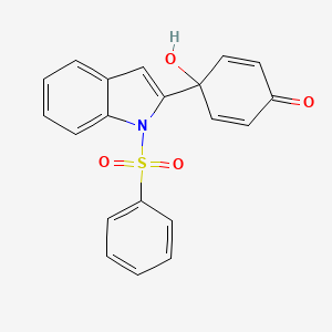molecular formula C20H15NO4S B1243307 1H-Indole, 2-(1-hydroxy-4-oxo-2,5-cyclohexadien-1-yl)-1-(phenylsulfonyl)- CAS No. 719308-90-4