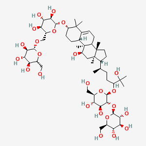 (2R,3R,4S,5S,6R)-2-[[(2R,3S,4S,5R,6R)-6-[[(3S,9R,10R,11R,13R,14S,17R)-17-[(2R)-5-[(2S,3R,4S,5S,6R)-4,5-dihydroxy-6-(hydroxymethyl)-3-[(2S,3R,4S,5S,6R)-3,4,5-trihydroxy-6-(hydroxymethyl)oxan-2-yl]oxyoxan-2-yl]oxy-6-hydroxy-6-methylheptan-2-yl]-11-hydroxy-4,4,9,13,14-pentamethyl-2,3,7,8,10,11,12,15,16,17-decahydro-1H-cyclopenta[a]phenanthren-3-yl]oxy]-3,4,5-trihydroxyoxan-2-yl]methoxy]-6-(hydroxymethyl)oxane-3,4,5-triol