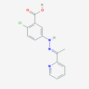 molecular formula C14H12ClN3O2 B1243376 2-chloro-5-[(2E)-2-(1-pyridin-2-ylethylidene)hydrazinyl]benzoic acid 