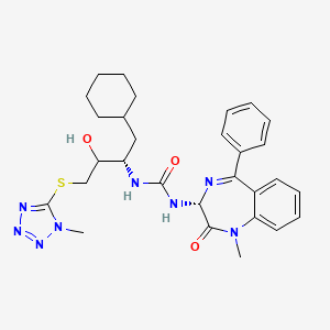 molecular formula C29H36N8O3S B1243388 1-[(2S)-1-cyclohexyl-3-hydroxy-4-(1-methyltetrazol-5-yl)sulfanylbutan-2-yl]-3-[(3R)-1-methyl-2-oxo-5-phenyl-3H-1,4-benzodiazepin-3-yl]urea 