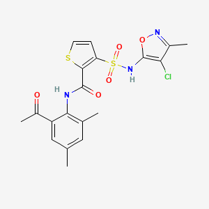molecular formula C19H18ClN3O5S2 B1243398 N-(2-acetyl-4,6-dimethylphenyl)-3-(((4-chloro-3-methyl-5-isoxazolyl)amino)sulfonyl)-2-thiophenecarboxamide 
