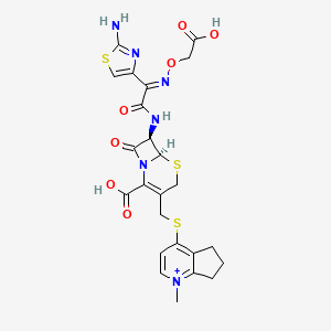 molecular formula C24H25N6O7S3+ B1243436 (6R,7R)-7-[[(2E)-2-(2-amino-1,3-thiazol-4-yl)-2-(carboxymethoxyimino)acetyl]amino]-3-[(1-methyl-6,7-dihydro-5H-cyclopenta[b]pyridin-1-ium-4-yl)sulfanylmethyl]-8-oxo-5-thia-1-azabicyclo[4.2.0]oct-2-ene-2-carboxylic acid 