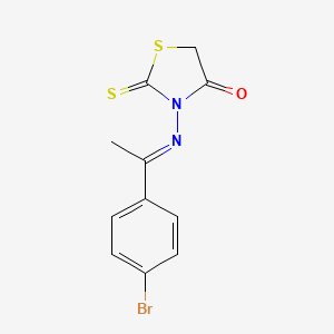 molecular formula C11H9BrN2OS2 B1243440 3-[(E)-1-(4-bromophenyl)ethylideneamino]-2-sulfanylidene-1,3-thiazolidin-4-one 