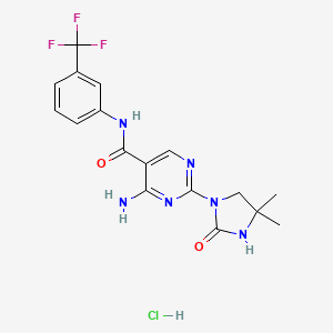 molecular formula C17H18ClF3N6O2 B1243444 5-Pyrimidinecarboxamide, 4-amino-2-(4,4-dimethyl-2-oxo-1-imidazolidinyl)-N-(3-(trifluoromethyl)phenyl)-, monohydrochloride CAS No. 75690-41-4