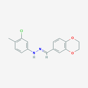 molecular formula C16H15ClN2O2 B1243464 3-chloro-N-[(E)-2,3-dihydro-1,4-benzodioxin-6-ylmethylideneamino]-4-methylaniline 
