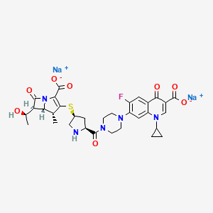 molecular formula C32H34FN5Na2O8S B1243503 disodium;7-[4-[(2S,4S)-4-[[(4R,5S,6S)-2-carboxylato-6-[(1R)-1-hydroxyethyl]-4-methyl-7-oxo-1-azabicyclo[3.2.0]hept-2-en-3-yl]sulfanyl]pyrrolidine-2-carbonyl]piperazin-1-yl]-1-cyclopropyl-6-fluoro-4-oxoquinoline-3-carboxylate 