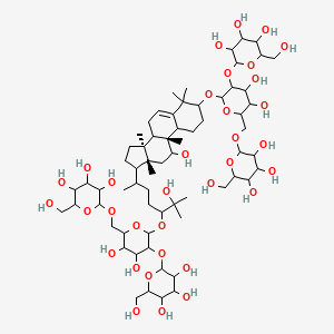 2-[[6-[[(9R,13R,14S)-17-[5-[4,5-dihydroxy-3-[3,4,5-trihydroxy-6-(hydroxymethyl)oxan-2-yl]oxy-6-[[3,4,5-trihydroxy-6-(hydroxymethyl)oxan-2-yl]oxymethyl]oxan-2-yl]oxy-6-hydroxy-6-methylheptan-2-yl]-11-hydroxy-4,4,9,13,14-pentamethyl-2,3,7,8,10,11,12,15,16,17-decahydro-1H-cyclopenta[a]phenanthren-3-yl]oxy]-3,4-dihydroxy-5-[3,4,5-trihydroxy-6-(hydroxymethyl)oxan-2-yl]oxyoxan-2-yl]methoxy]-6-(hydroxymethyl)oxane-3,4,5-triol