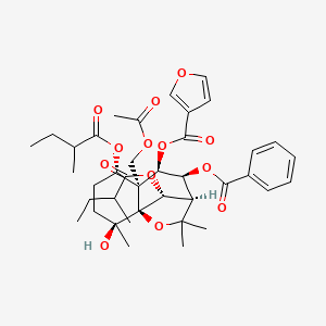 molecular formula C39H50O13 B1243535 1S,6R-Di(2-)methylbutanoyloxy-4S-hydroxy-8S-benzoyloxy-9R-(3-)furancarbonyloxy-13-acetyloxy-beta-dihydroagarofuran 