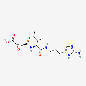 molecular formula C16H25N5O5 B1243614 (2S,3S)-3-{[(2R)-1-{[3-(2-amino-1H-imidazol-4-yl)propyl]amino}-3-methyl-1-oxopentan-2-yl]carbamoyl}oxirane-2-carboxylic acid 
