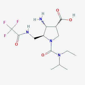 molecular formula C14H23F3N4O4 B1243628 3-Pyrrolidinecarboxylic acid, 4-amino-1-((ethyl(1-methylethyl)amino)carbonyl)-5-(((trifluoroacetyl)amino)methyl)-, (3R,4R,5S)- CAS No. 341969-96-8