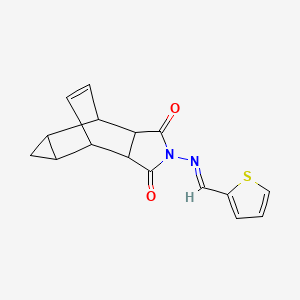 molecular formula C16H14N2O2S B1243646 2-{[(E)-thiophen-2-ylmethylidene]amino}hexahydro-4,6-ethenocyclopropa[f]isoindole-1,3(2H,3aH)-dione 