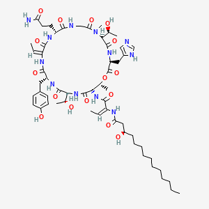 molecular formula C57H86N12O16 B1243660 Unk-Abu(2,3-dehydro)-Thr(1)-D-aThr-D-Tyr-Abu(2,3-dehydro)-D-Gln-Gly-N(Me)aThr-His-(1) 