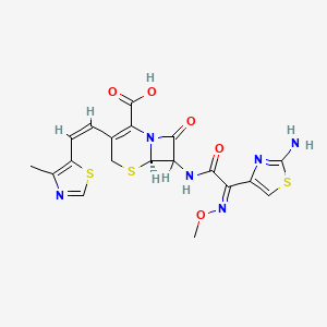 molecular formula C19H18N6O5S3 B1243773 (6R)-7-[[(2Z)-2-(2-amino-1,3-thiazol-4-yl)-2-methoxyiminoacetyl]amino]-3-[(Z)-2-(4-methyl-1,3-thiazol-5-yl)ethenyl]-8-oxo-5-thia-1-azabicyclo[4.2.0]oct-2-ene-2-carboxylic acid 