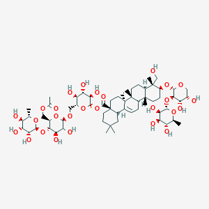 [(2S,3R,4S,5S,6R)-6-[[(2R,4R,5S,6R)-6-(acetyloxymethyl)-3,4-dihydroxy-5-[(2S,3R,4R,5R,6S)-3,4,5-trihydroxy-6-methyloxan-2-yl]oxyoxan-2-yl]oxymethyl]-3,4,5-trihydroxyoxan-2-yl] (4aS,6aR,6aS,6bR,8aR,9R,10S,12aR,14bS)-10-[(2S,3R,4S,5S)-4,5-dihydroxy-3-[(2S,3R,4R,5R,6S)-3,4,5-trihydroxy-6-methyloxan-2-yl]oxyoxan-2-yl]oxy-9-(hydroxymethyl)-2,2,6a,6b,9,12a-hexamethyl-1,3,4,5,6,6a,7,8,8a,10,11,12,13,14b-tetradecahydropicene-4a-carboxylate