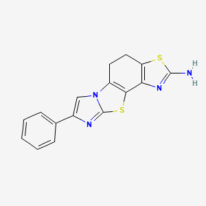 molecular formula C16H12N4S2 B1243815 12-Phenyl-5,15-dithia-3,10,13-triazatetracyclo[7.6.0.02,6.010,14]pentadeca-1(9),2(6),3,11,13-pentaen-4-amine 