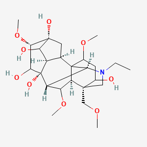 molecular formula C25H41NO9 B1243873 (2R,3R,5R,6S,8R,9R,10S,13R,17S)-11-ethyl-6,16,18-trimethoxy-13-(methoxymethyl)-11-azahexacyclo[7.7.2.12,5.01,10.03,8.013,17]nonadecane-4,5,7,8,14-pentol 