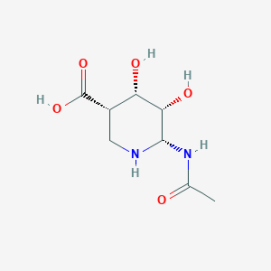 molecular formula C8H14N2O5 B1243883 4alpha,5alpha-Dihydroxy-6alpha-(acetylamino)piperidine-3alpha-carboxylic acid 