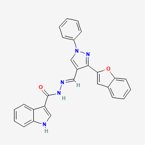 molecular formula C27H19N5O2 B1243941 N-[(E)-[3-(1-苯并呋喃-2-基)-1-苯基吡唑-4-基]亚甲基氨基]-1H-吲哚-3-甲酰胺 