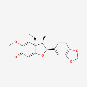 molecular formula C20H20O5 B1243967 (2S,3S,3aR)-2-(2H-1,3-benzodioxol-5-yl)-5-methoxy-3-methyl-3a-(prop-2-en-1-yl)-3,3a-dihydro-1-benzofuran-6(2H)-one 