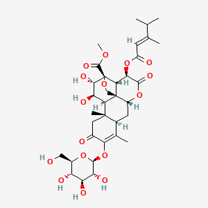 molecular formula C34H46O16 B1243996 methyl (1R,2S,3R,6R,8R,13S,14R,15R,16S,17S)-3-[(E)-3,4-dimethylpent-2-enoyl]oxy-15,16-dihydroxy-9,13-dimethyl-4,11-dioxo-10-[(2S,3R,4S,5S,6R)-3,4,5-trihydroxy-6-(hydroxymethyl)oxan-2-yl]oxy-5,18-dioxapentacyclo[12.5.0.01,6.02,17.08,13]nonadec-9-ene-17-carboxylate 