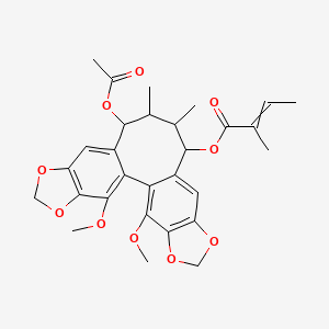 (14-Acetyloxy-3,22-dimethoxy-12,13-dimethyl-5,7,18,20-tetraoxapentacyclo[13.7.0.02,10.04,8.017,21]docosa-1(22),2,4(8),9,15,17(21)-hexaen-11-yl) 2-methylbut-2-enoate