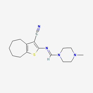 molecular formula C16H22N4S B1244065 2-[(E)-(4-methylpiperazino)methyleneamino]-5,6,7,8-tetrahydro-4H-cyclohepta[b]thiophene-3-carbonitrile 