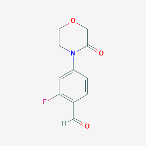 molecular formula C11H10FNO3 B12441639 2-Fluoro-4-(3-oxomorpholino)benzaldehyde 