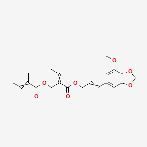 molecular formula C21H24O7 B12441771 (Z)-2-Methyl-2-butenoic acid (Z)-2-[[3-(7-methoxy-1,3-benzodioxole-5-yl)-2-propenyloxy]carbonyl]-2-butenyl ester 